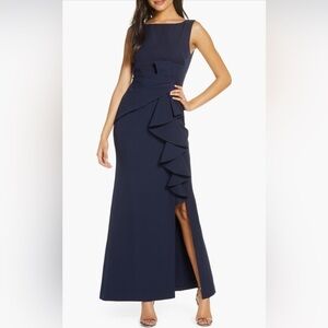 Eliza J‎ Ruffle Front Gownaxi Dress In Navy Size 2